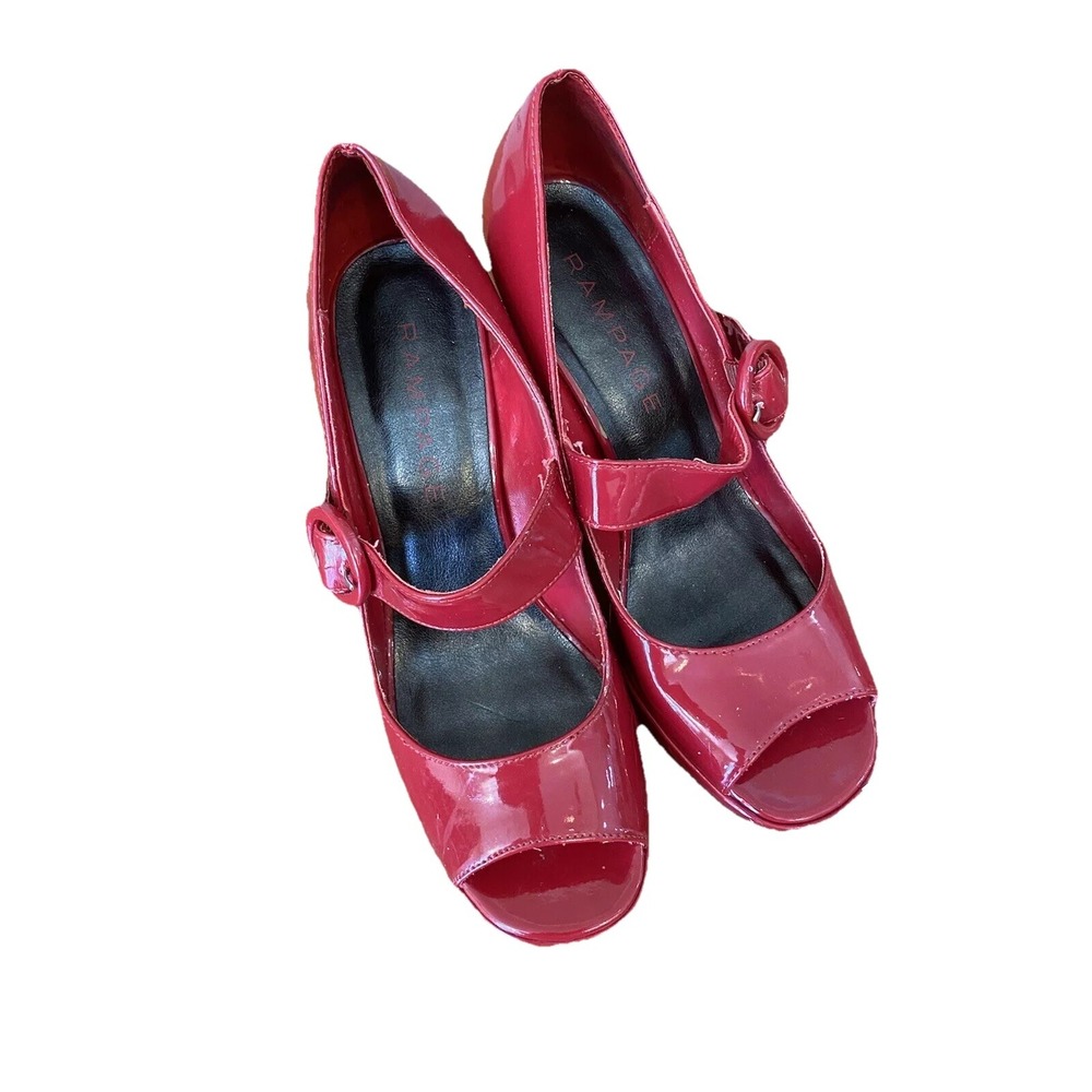 Red Mary Jane Heels Chunky Faux Patent Leather Rampage‎ Rockabilly Punk Y2k 8.5